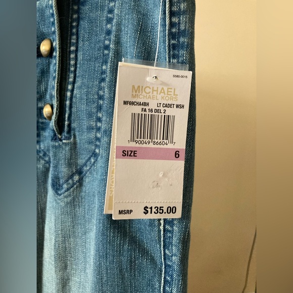 NWT Michael Kors gold buttons wide leg cropped sailor jeans Size 6 - Picture 6 of 6